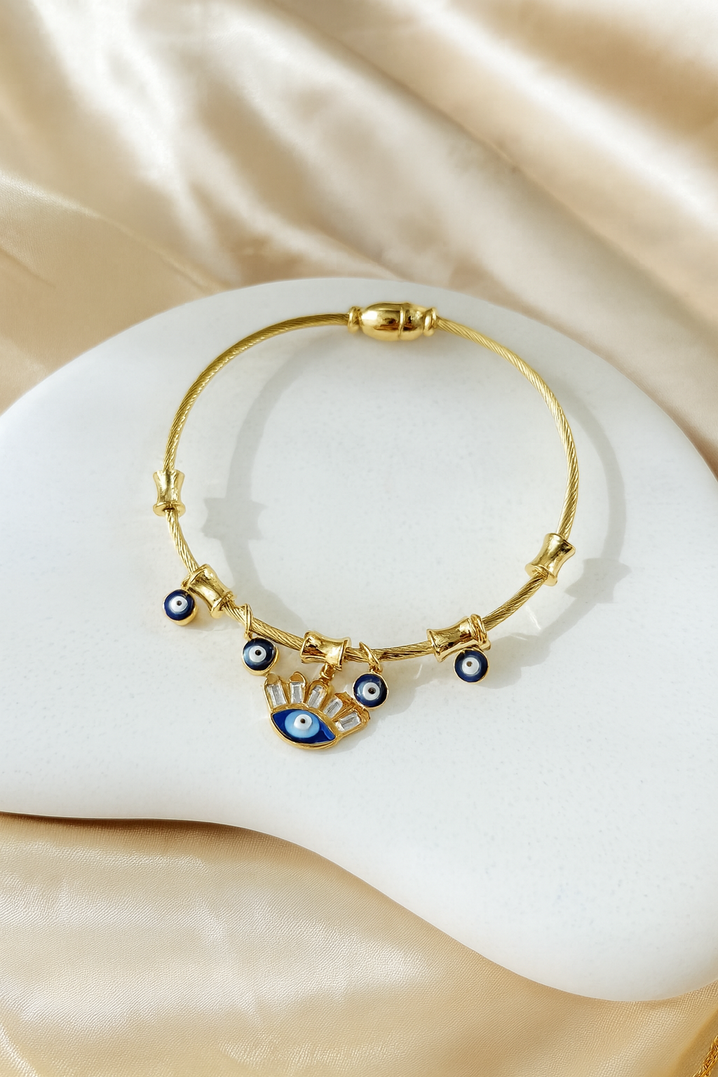 Crowned Evil Eye Charm Bracelet