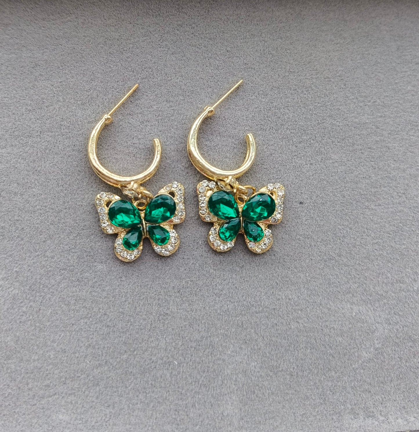 Green Studded Butterfly Hoops
