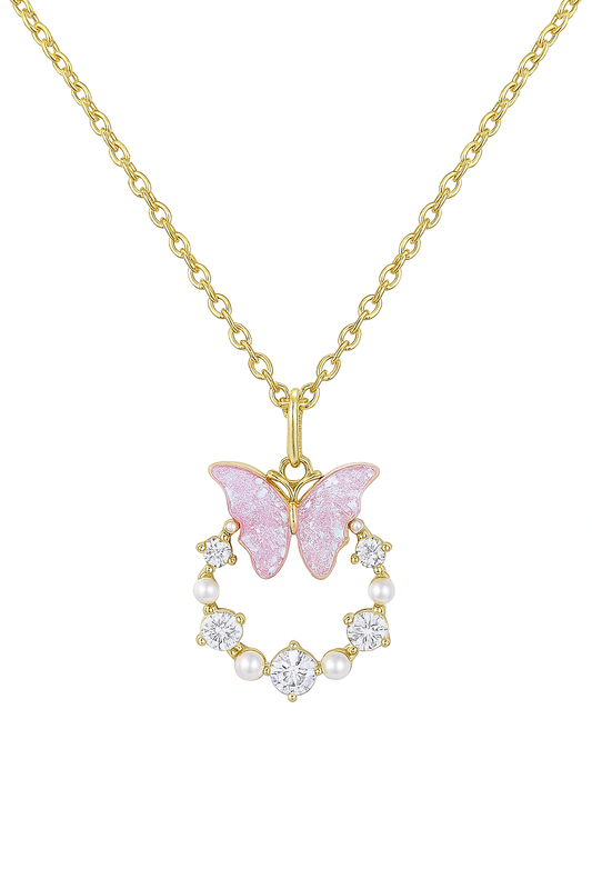 Pink Butterfly Necklace