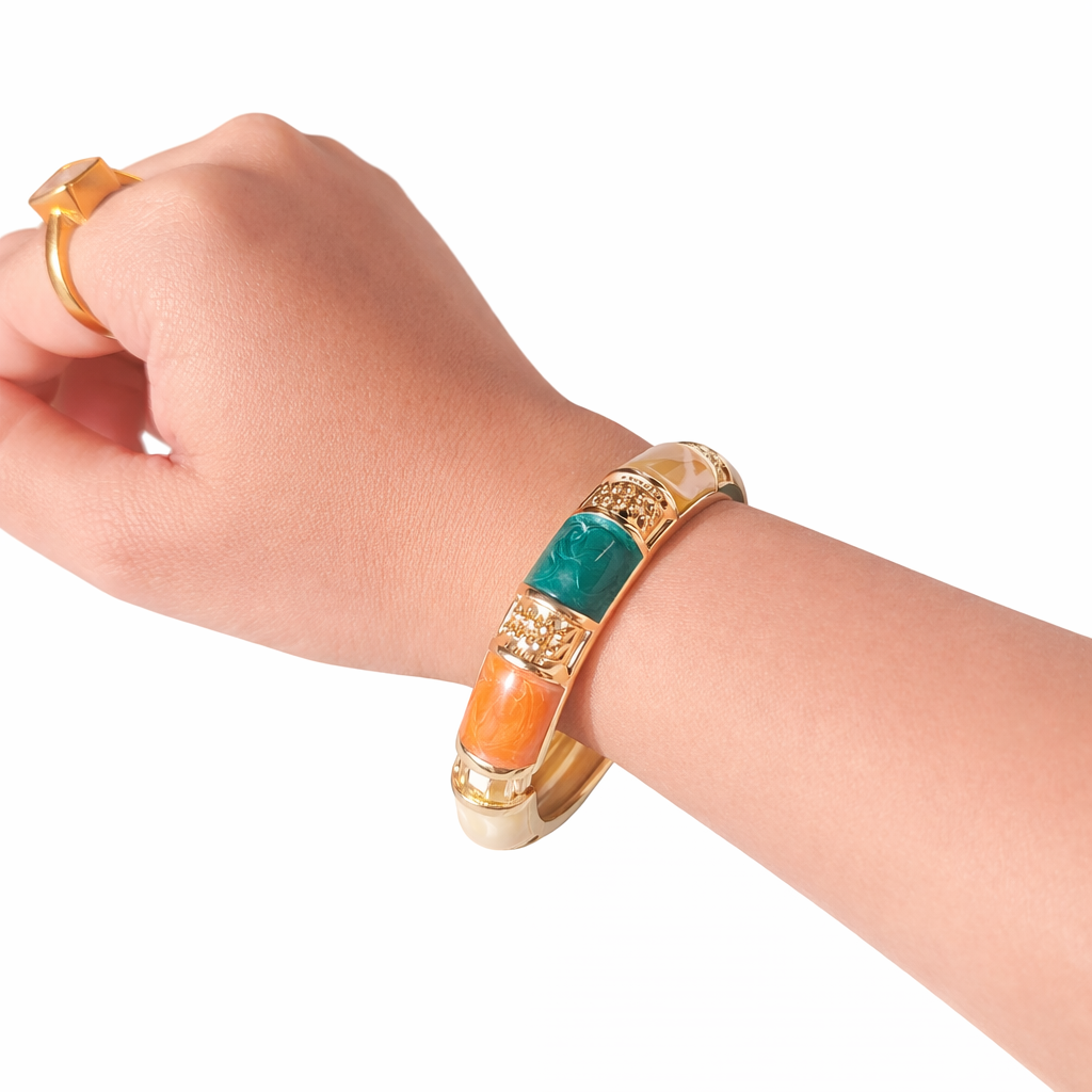 Green Orange Ivory Enamel Kada/Bangle