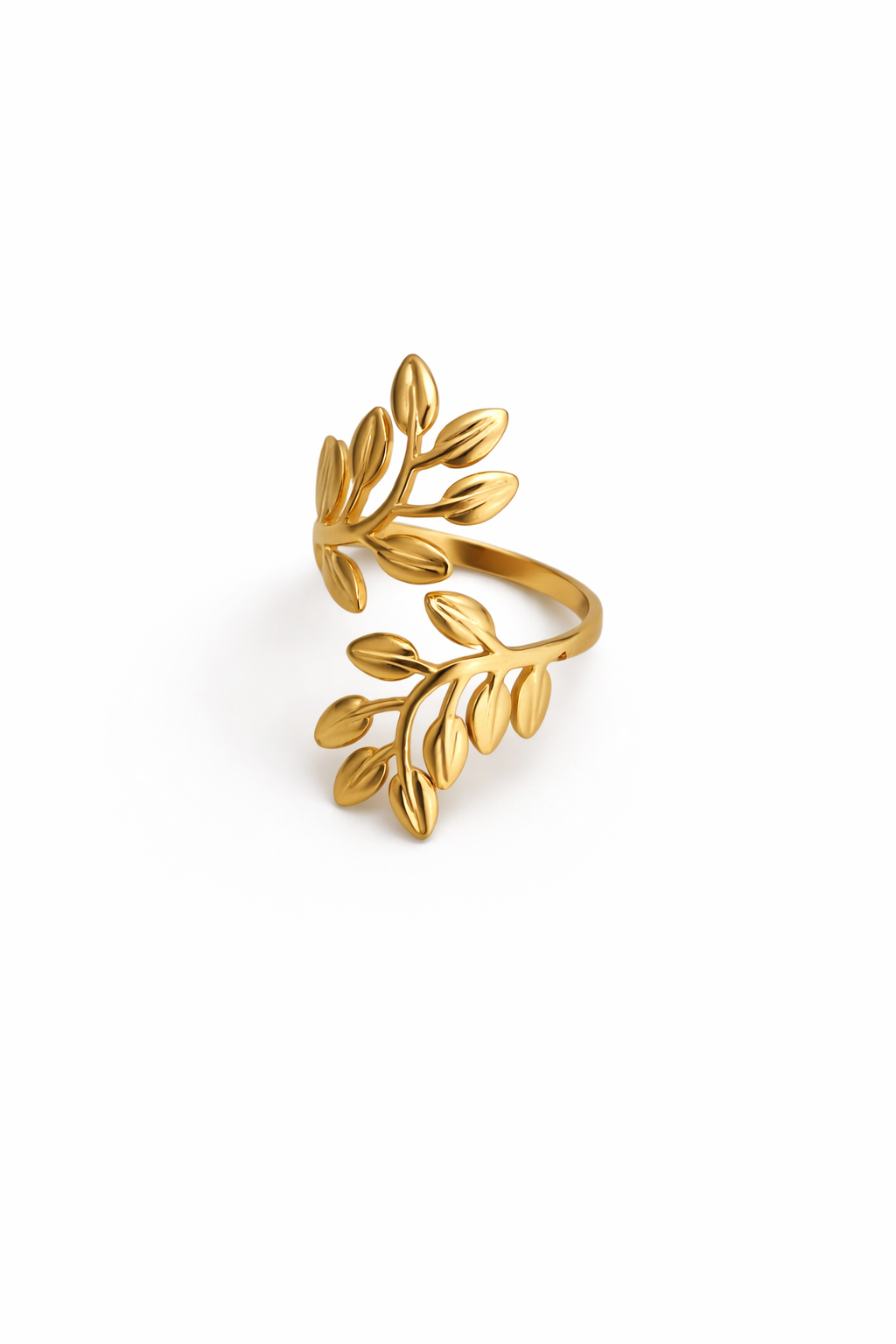 Aelanzza Leafy Twirl Ring – gold anti-tarnish leaf textured open ring for women India