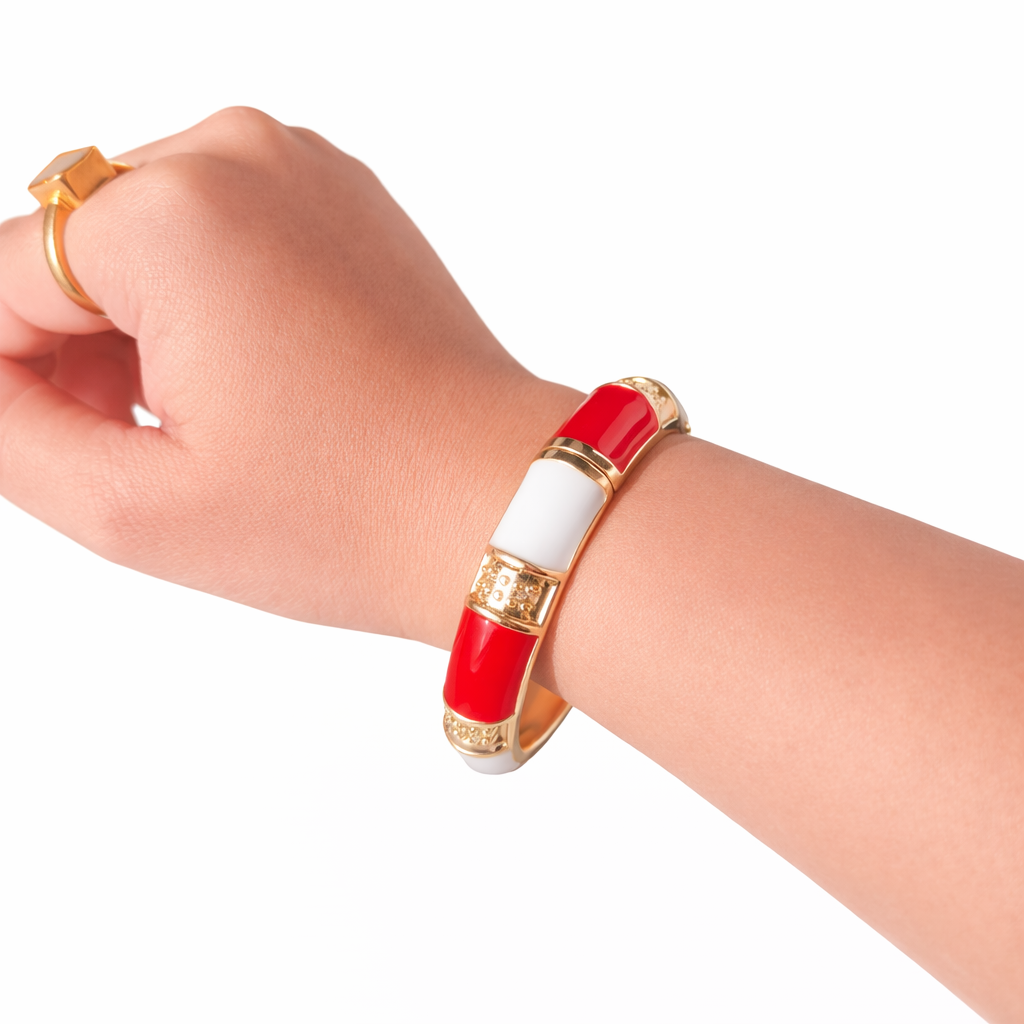 Red White Enamel Bangle/Kada